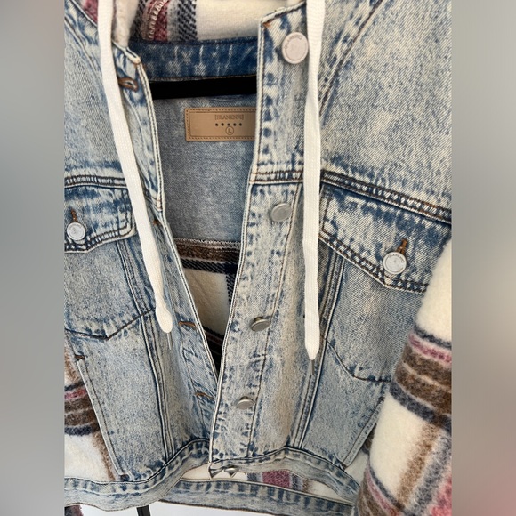 BLANKNYC Blank NYC Denim & Plaid Fleece / Flannel Hooded Jacket Size Large - Picture 4 of 12
